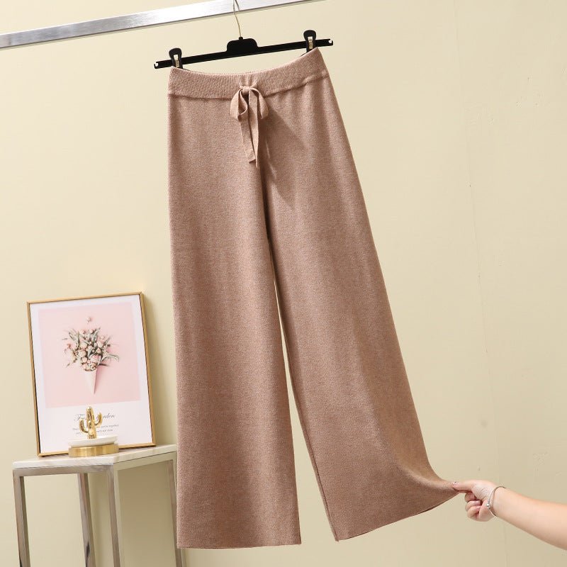 women's High Waist Straight Loose Thick Knitted Trousers Draping Mop - PratSN