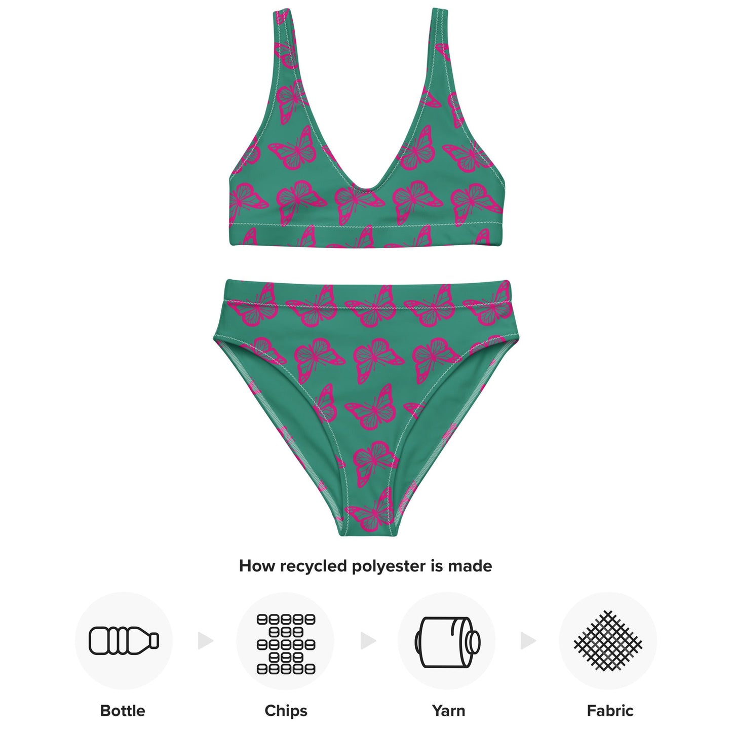 Women's high - waisted bikini, Butterfly Pattern, Elf Green Violet Red Two Piece Swimsuits Tummy control bathing Suit - PratSN