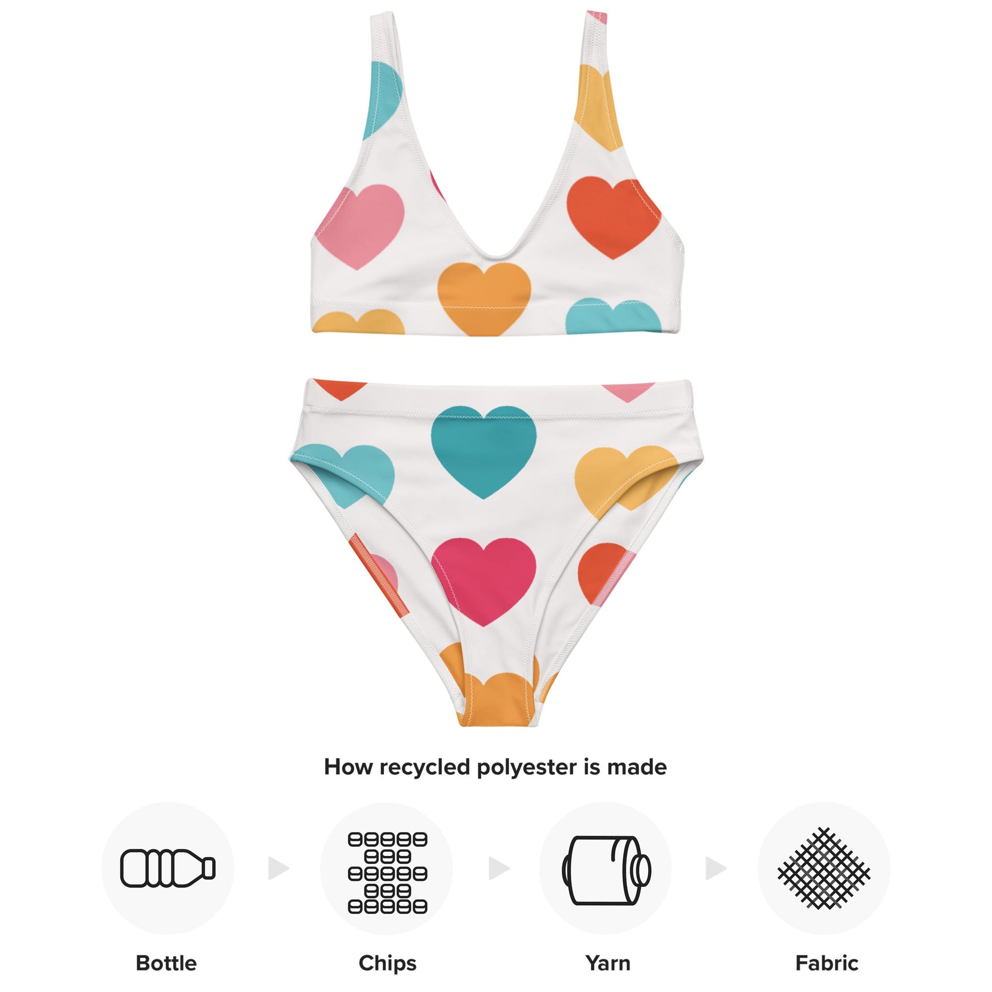 Women's High - waisted Bikini | Multicolor Bikini | Heart Print Bikini for Beach Babes - PratSN