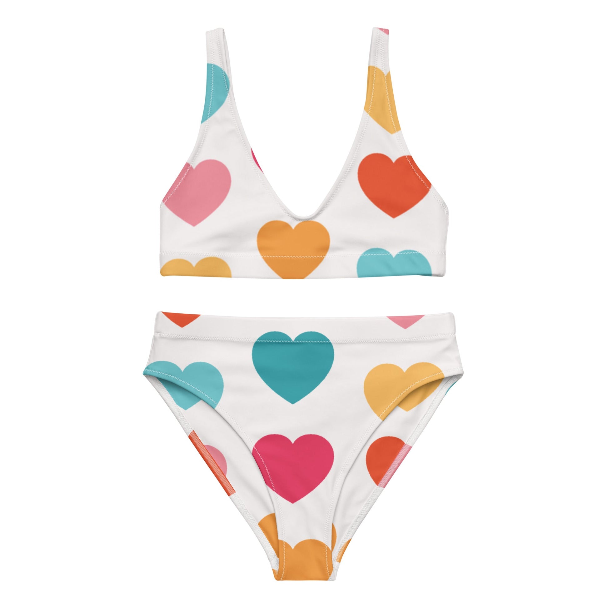 Women's High - waisted Bikini | Multicolor Bikini | Heart Print Bikini for Beach Babes - PratSN