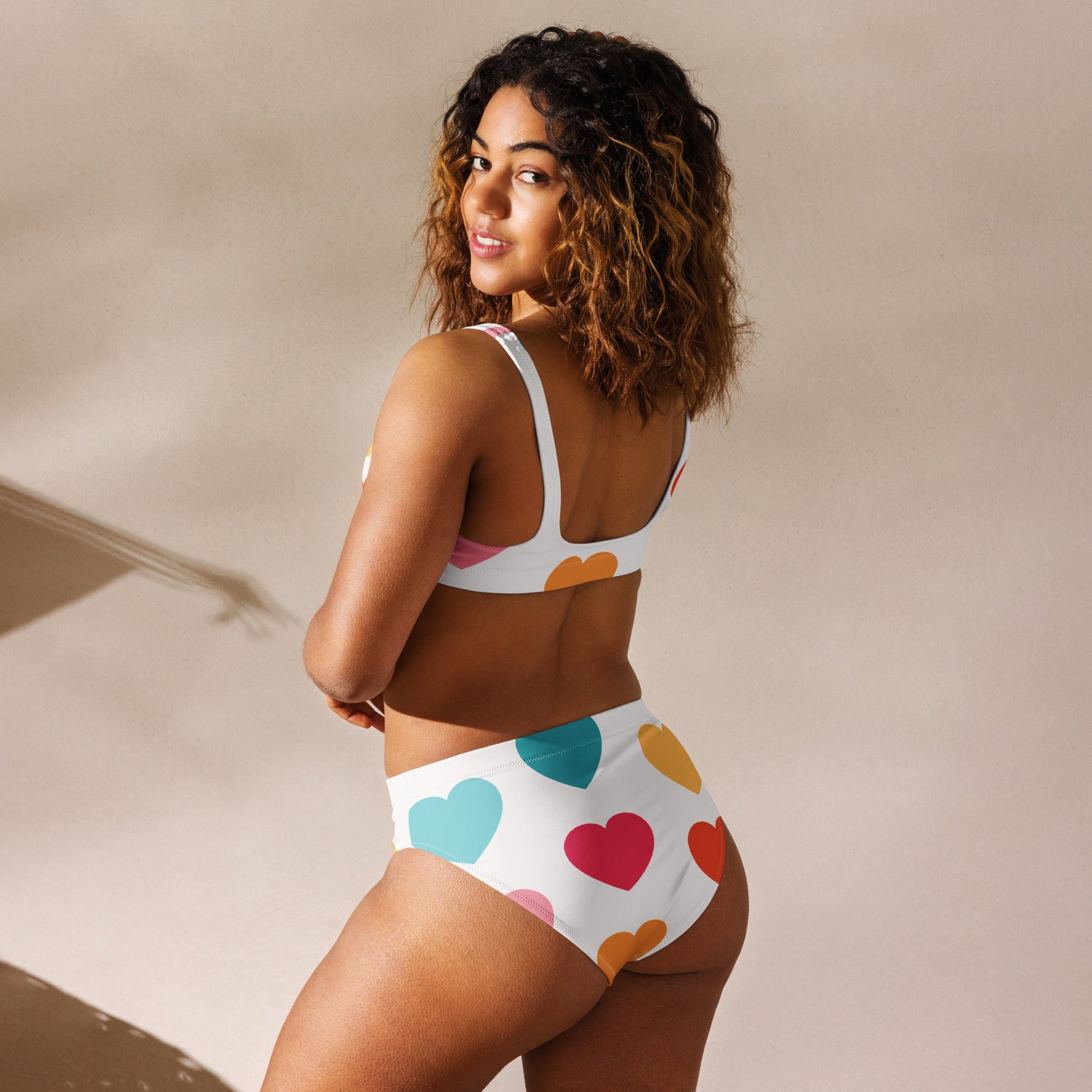 Women's High - waisted Bikini | Multicolor Bikini | Heart Print Bikini for Beach Babes - PratSN