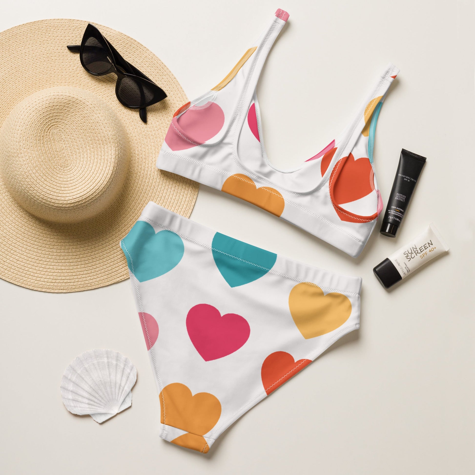 Women's High - waisted Bikini | Multicolor Bikini | Heart Print Bikini for Beach Babes - PratSN