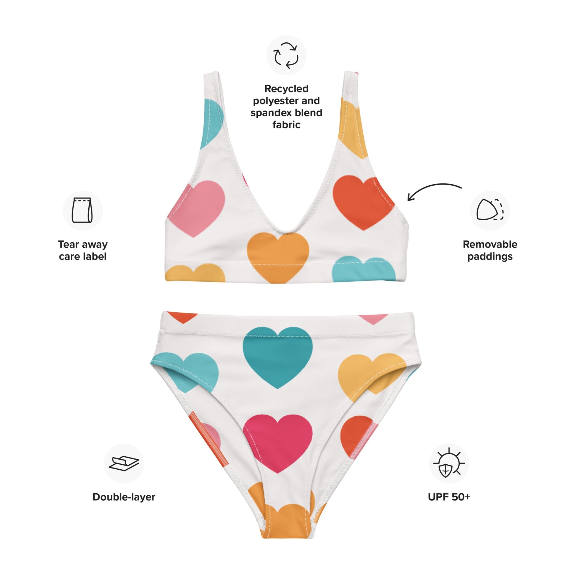 Women's High - waisted Bikini | Multicolor Bikini | Heart Print Bikini for Beach Babes - PratSN