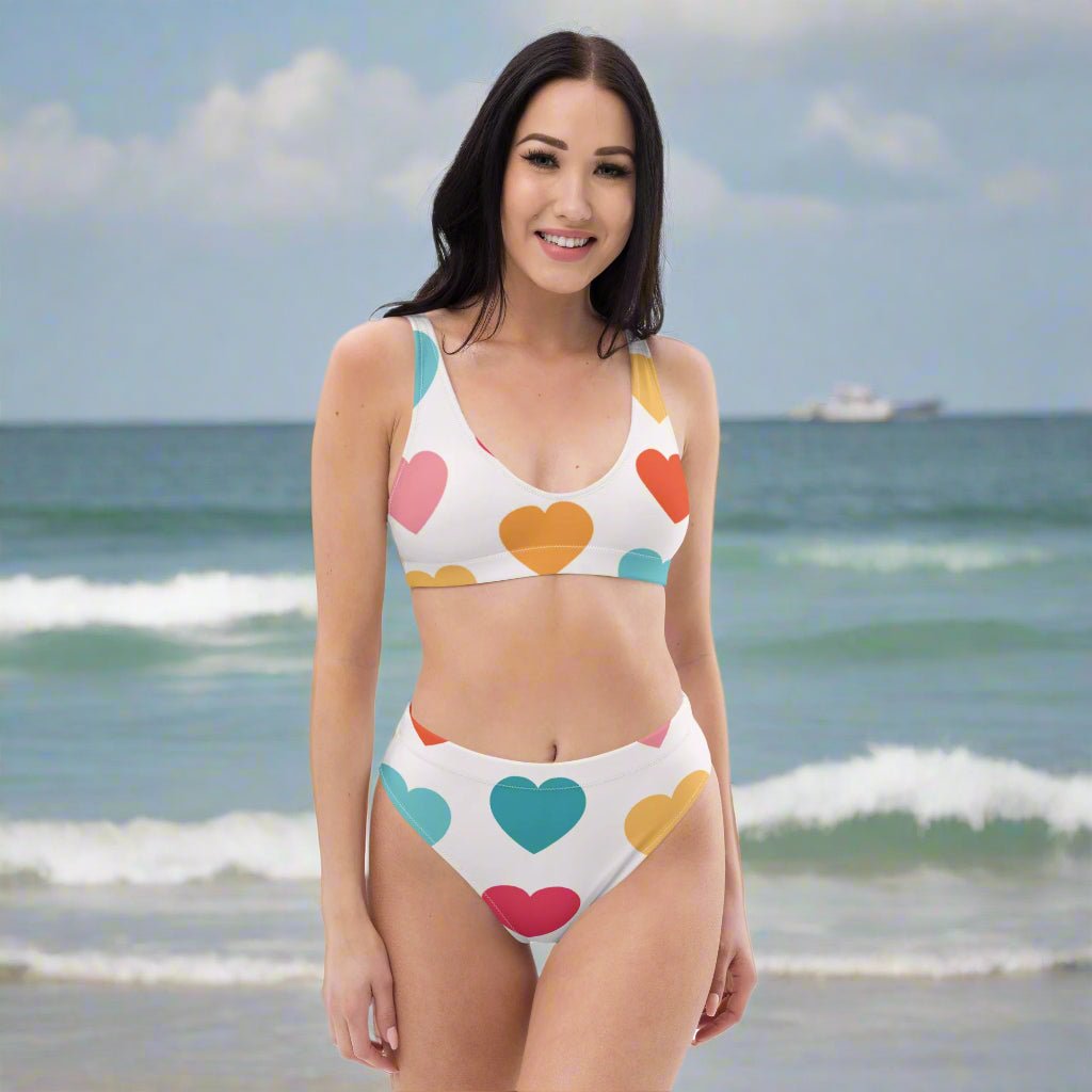 Women's High - waisted Bikini | Multicolor Bikini | Heart Print Bikini for Beach Babes - PratSN