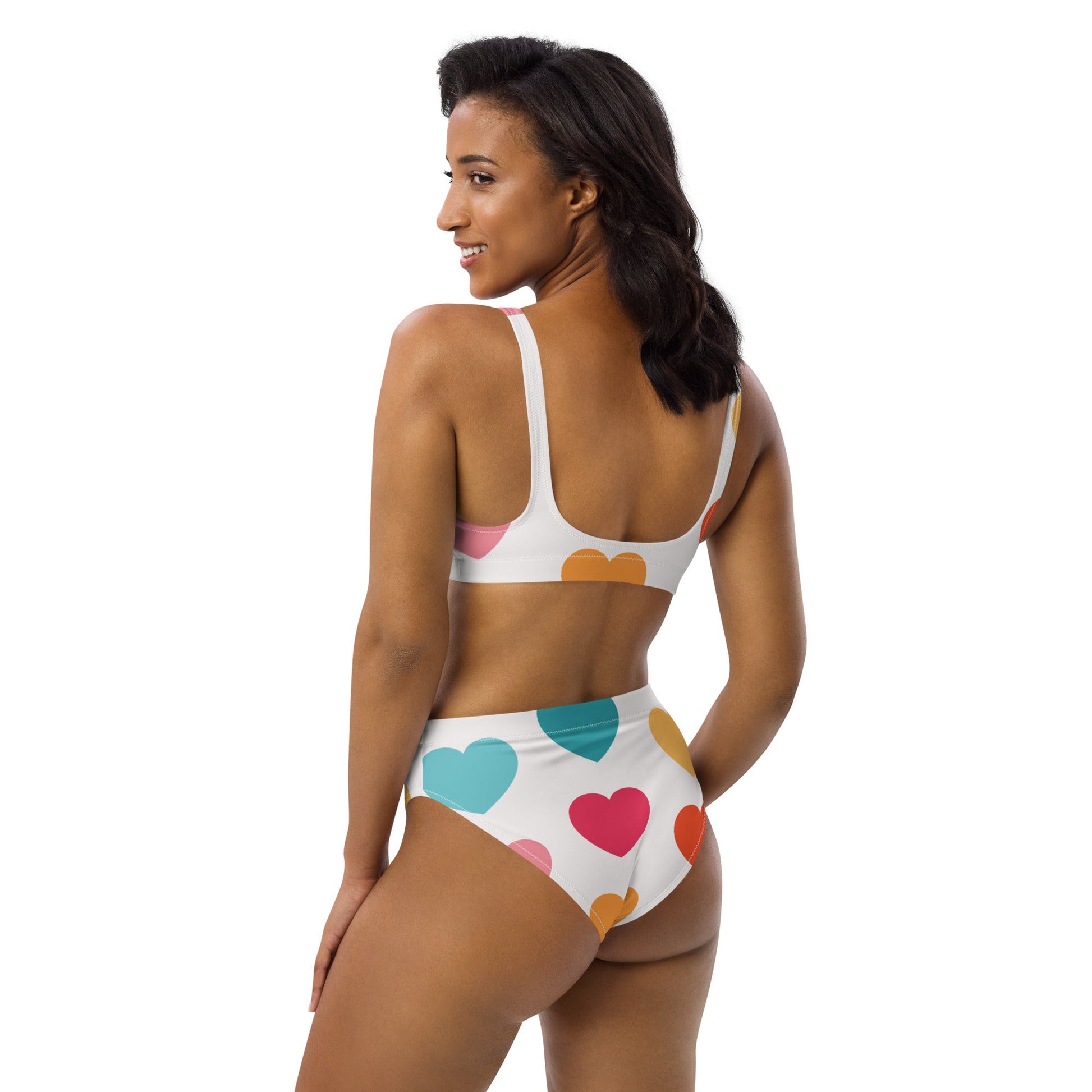 Women's High - waisted Bikini | Multicolor Bikini | Heart Print Bikini for Beach Babes - PratSN