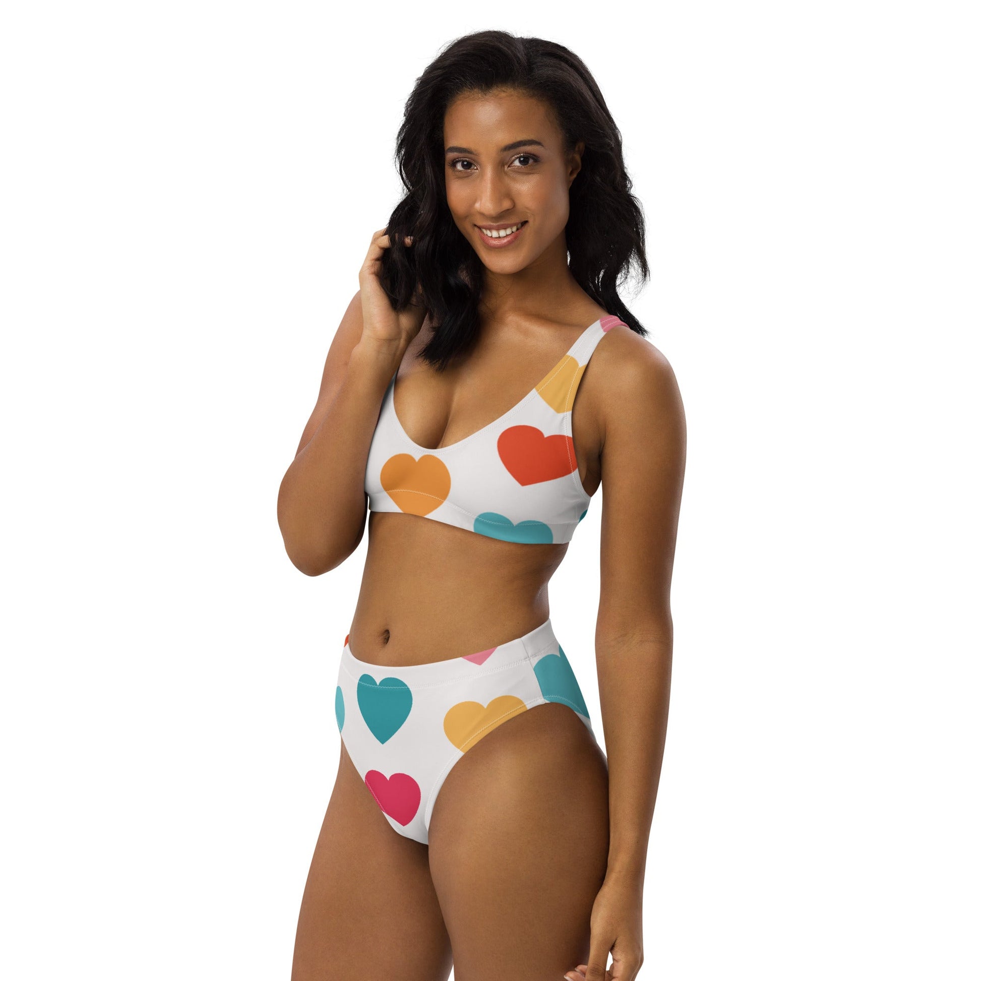 Women's High - waisted Bikini | Multicolor Bikini | Heart Print Bikini for Beach Babes - PratSN