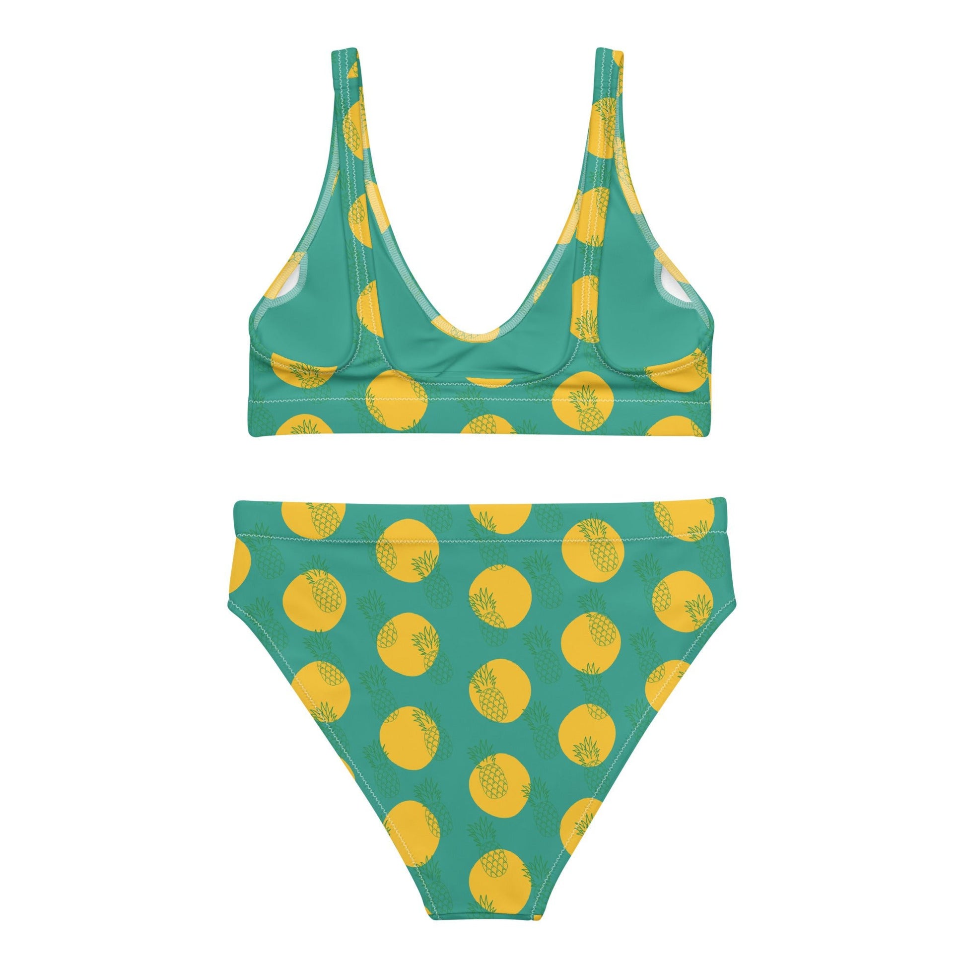 Women's high - waisted bikini, Niagara Yellow Color, Pineapple Pattern Two Piece Swimsuits Tummy control bathing Suit - PratSN