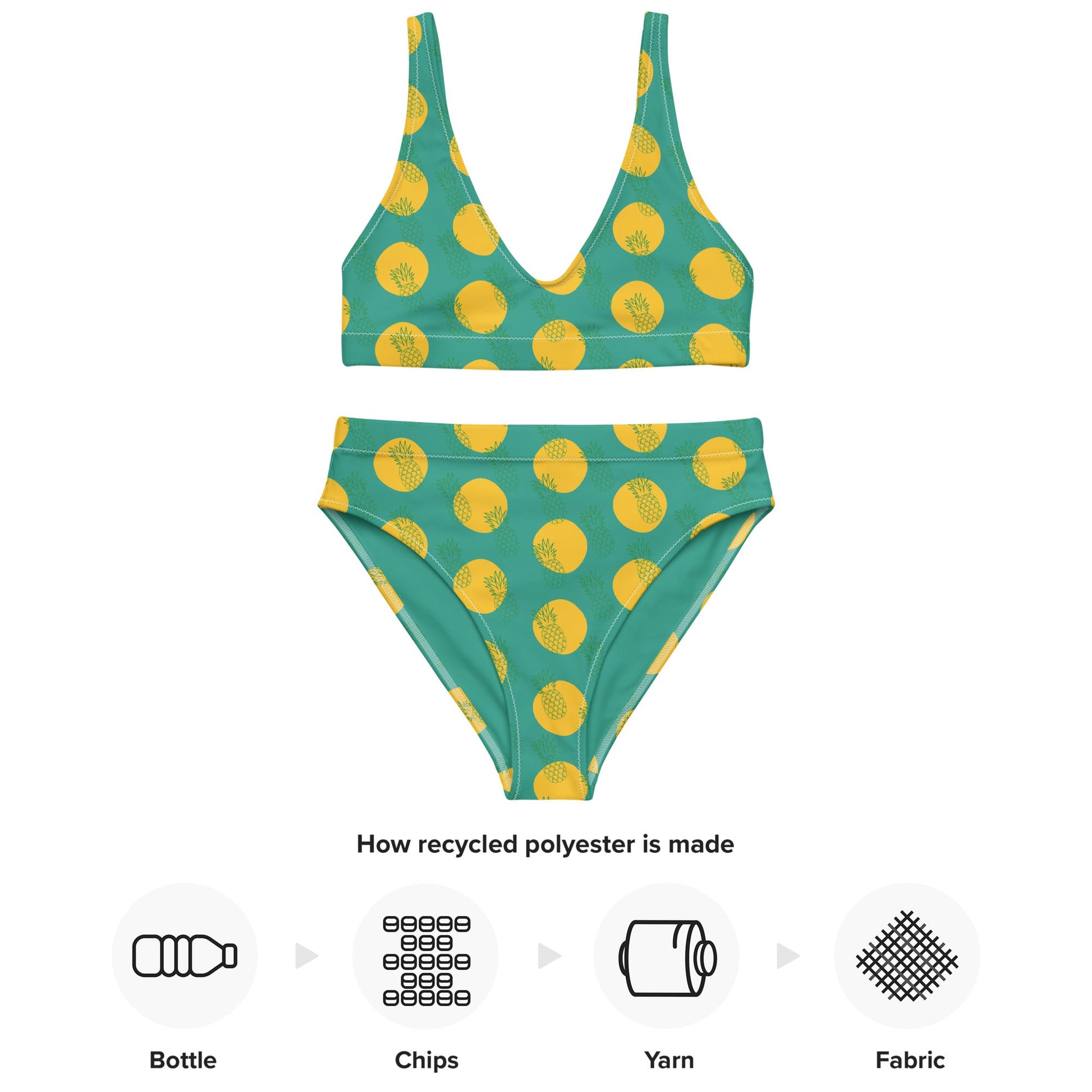 Women's high - waisted bikini, Niagara Yellow Color, Pineapple Pattern Two Piece Swimsuits Tummy control bathing Suit - PratSN