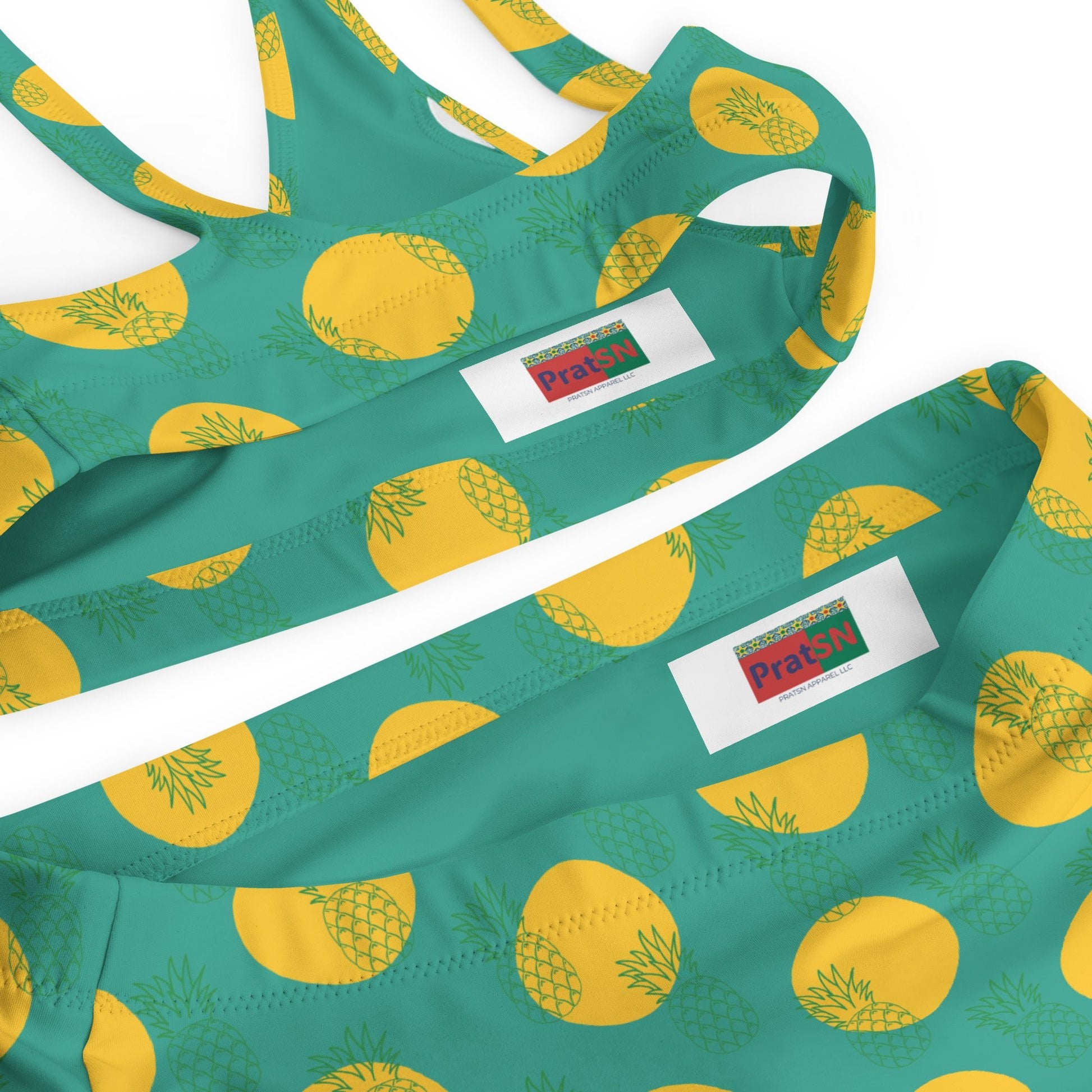 Women's high - waisted bikini, Niagara Yellow Color, Pineapple Pattern Two Piece Swimsuits Tummy control bathing Suit - PratSN