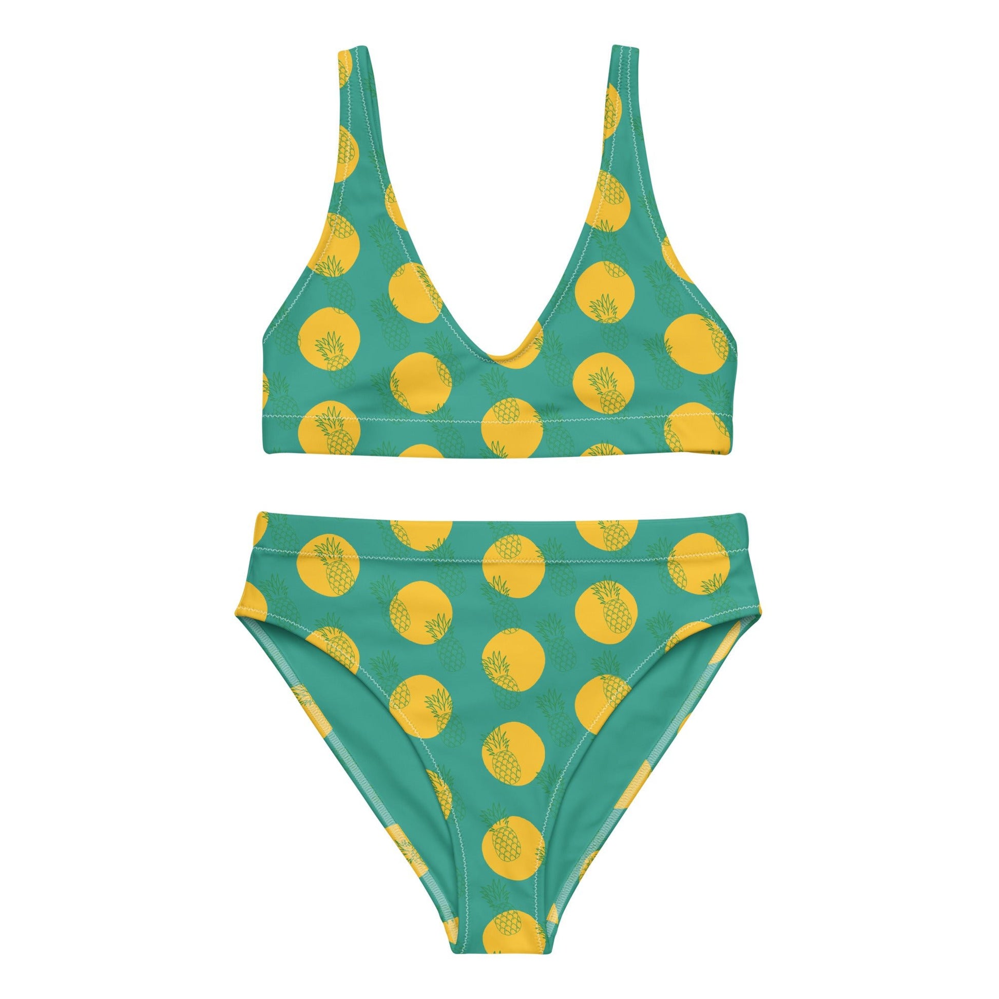 Women's high - waisted bikini, Niagara Yellow Color, Pineapple Pattern Two Piece Swimsuits Tummy control bathing Suit - PratSN