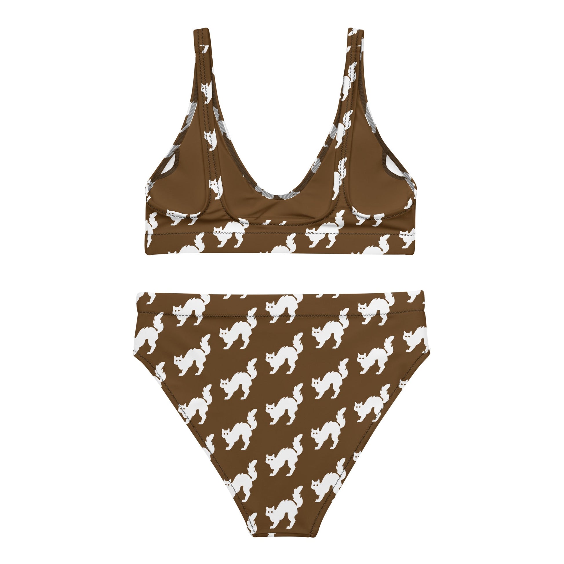 Women's high - waisted bikini Set White Cat Pattern Brown Two Piece Swimsuit Bathing Suit tummy control Bathing Suit - PratSN