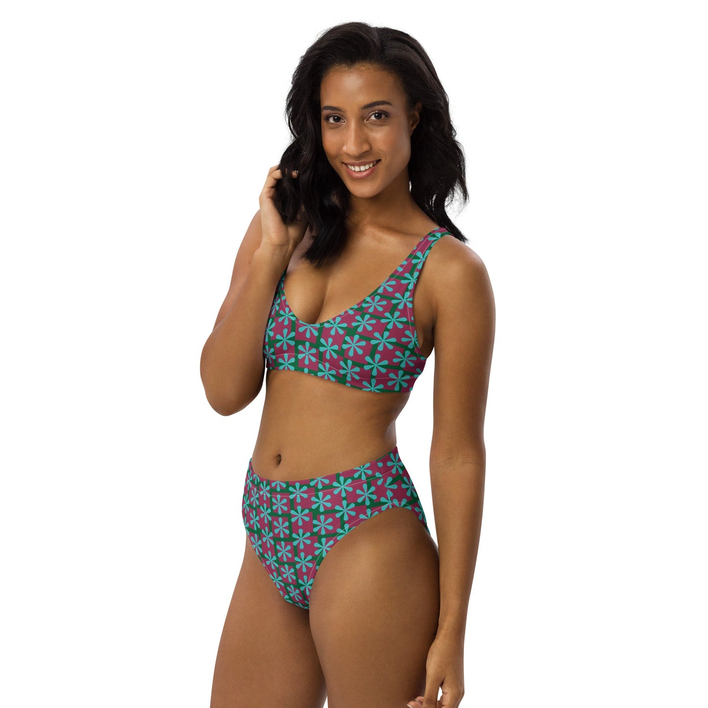 Women's high - waisted bikini, Sky Blue Pink swimwear, classic beach dress - PratSN