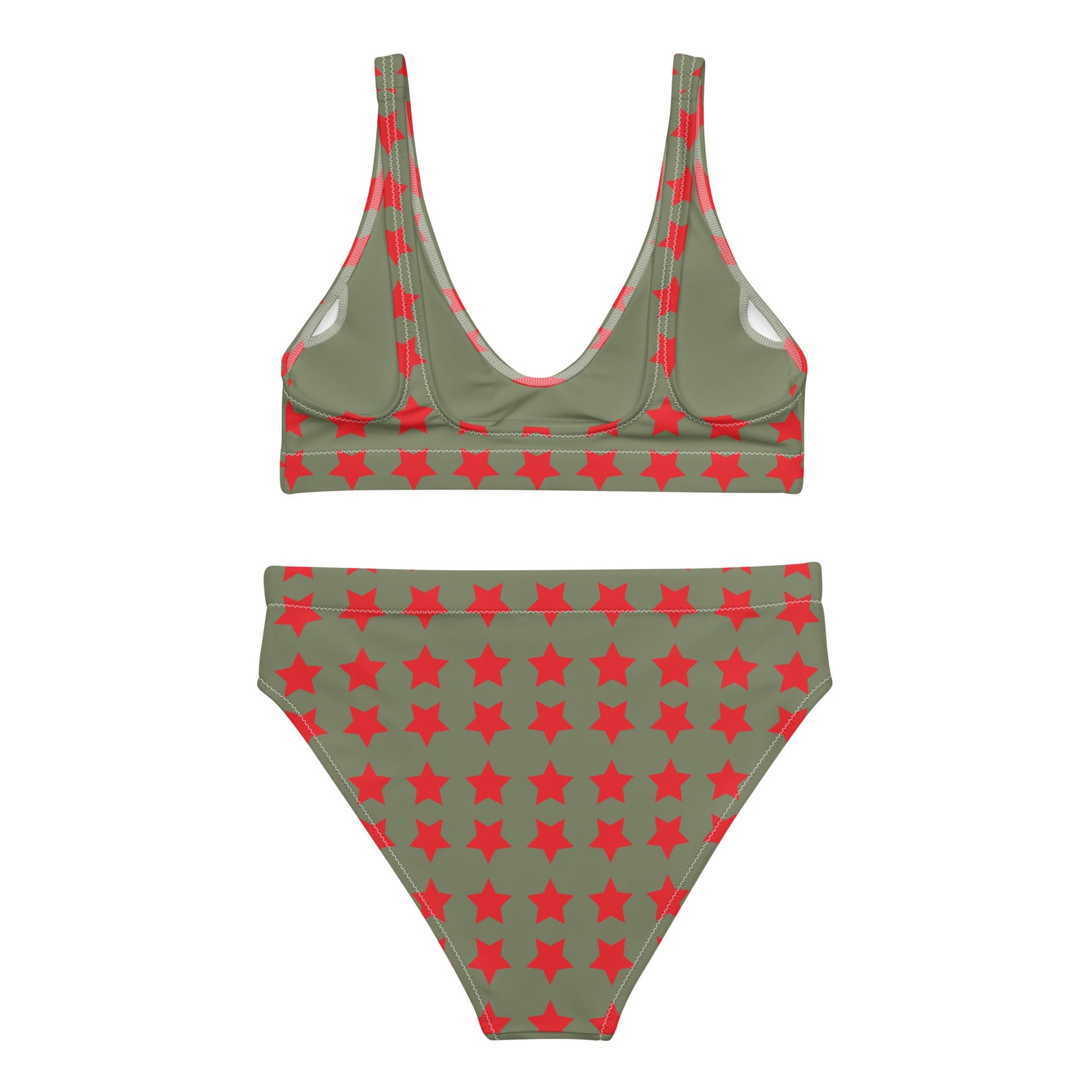 Women's high - waisted bikini Star Pattern Alizarin Red Two Piece Swimsuits Tummy control bathing Suit - PratSN