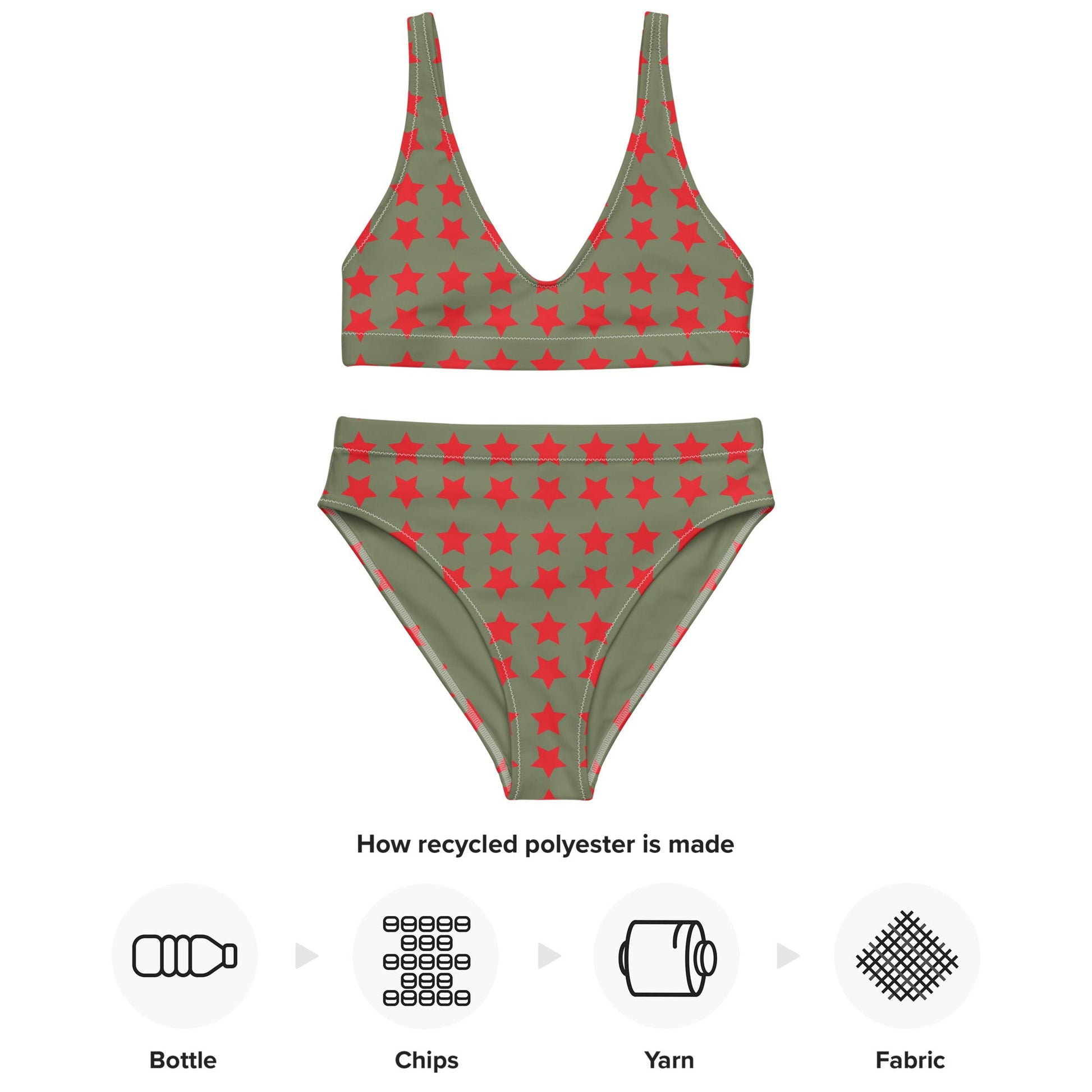 Women's high - waisted bikini Star Pattern Alizarin Red Two Piece Swimsuits Tummy control bathing Suit - PratSN