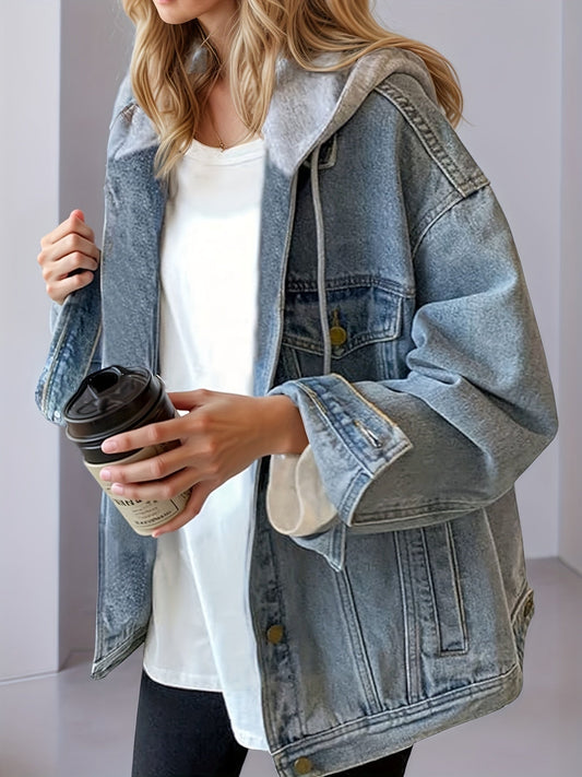 Women's Hooded Denim Jacket, Elastic And Loose, Comfortable And Lightweight - PratSN