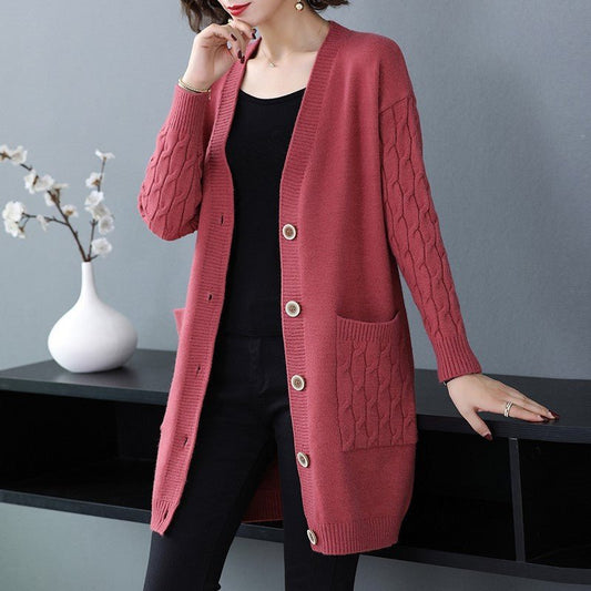 Women's Knitted Cardigan Sweater Mid - length - PratSN