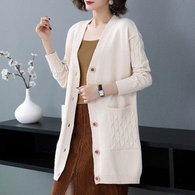 Women's Knitted Cardigan Sweater Mid - length - PratSN
