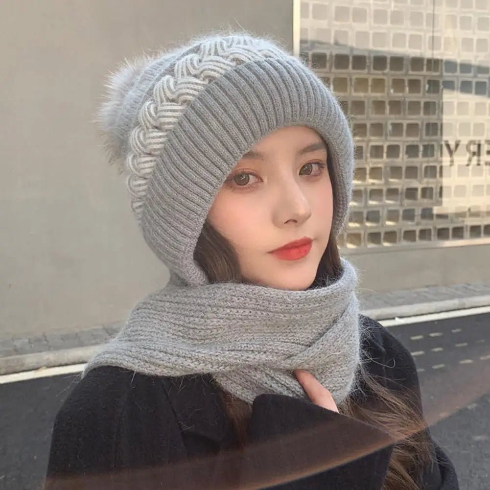 Women's Knitted Hat Double Warm Padded Thickened Hat Scarf Wool Knitting Wind and Snow Beanies Hats - PratSN