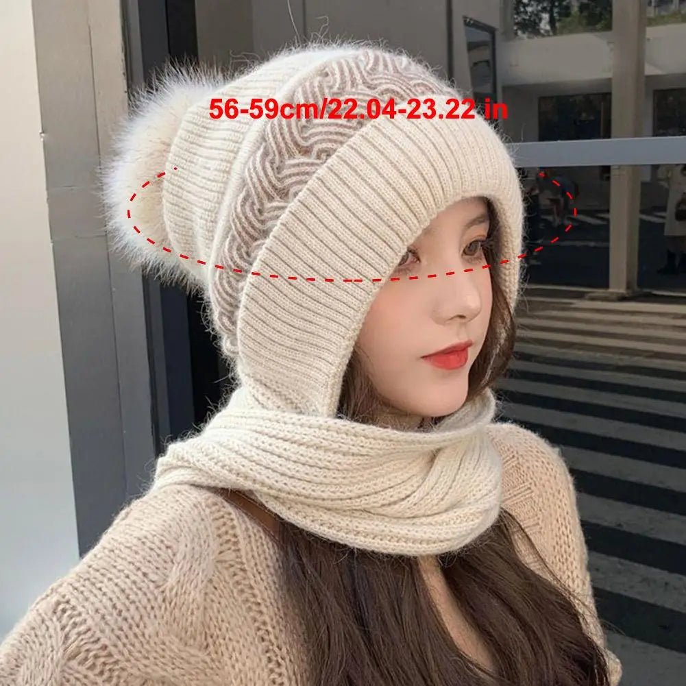 Women's Knitted Hat Double Warm Padded Thickened Hat Scarf Wool Knitting Wind and Snow Beanies Hats - PratSN