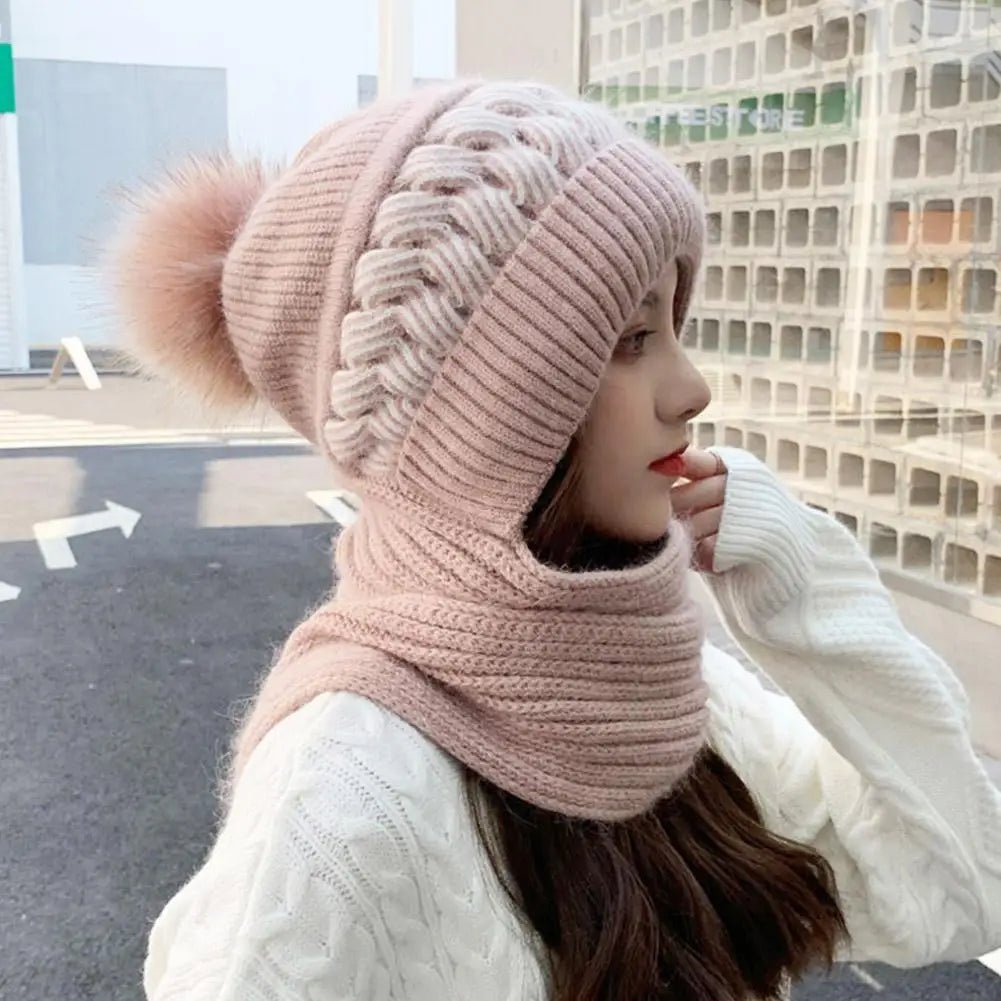 Women's Knitted Hat Double Warm Padded Thickened Hat Scarf Wool Knitting Wind and Snow Beanies Hats - PratSN