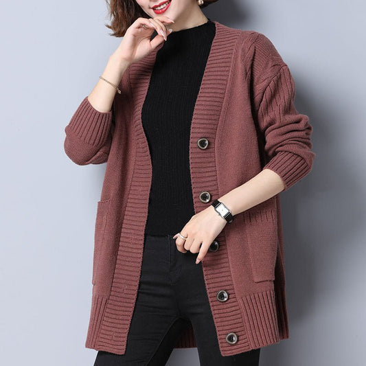 Women's Knitted Loose Mid - length Sweater Cardigan Coat - PratSN