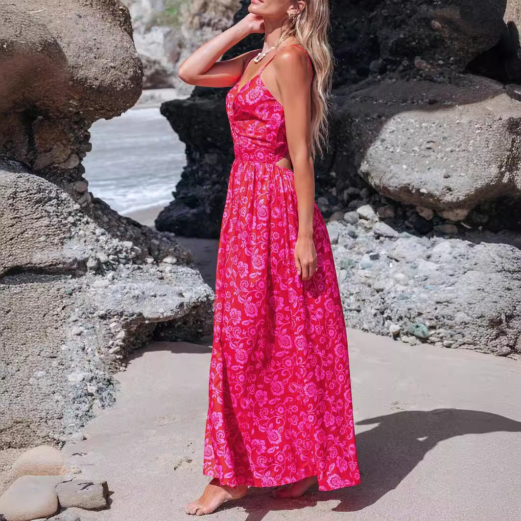 Women's Knotted V - neck Long Dress - PratSN