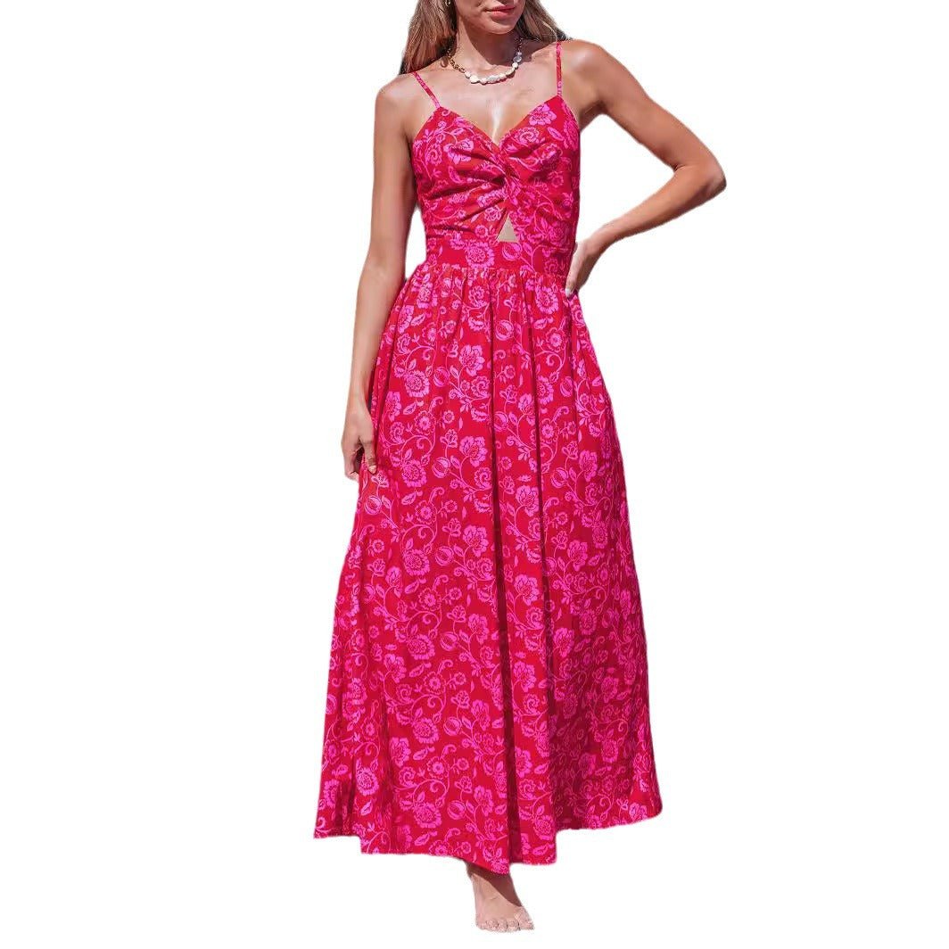 Women's Knotted V - neck Long Dress - PratSN
