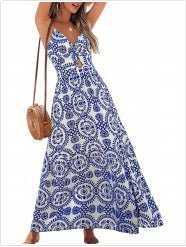 Women's Knotted V - neck Long Dress - PratSN