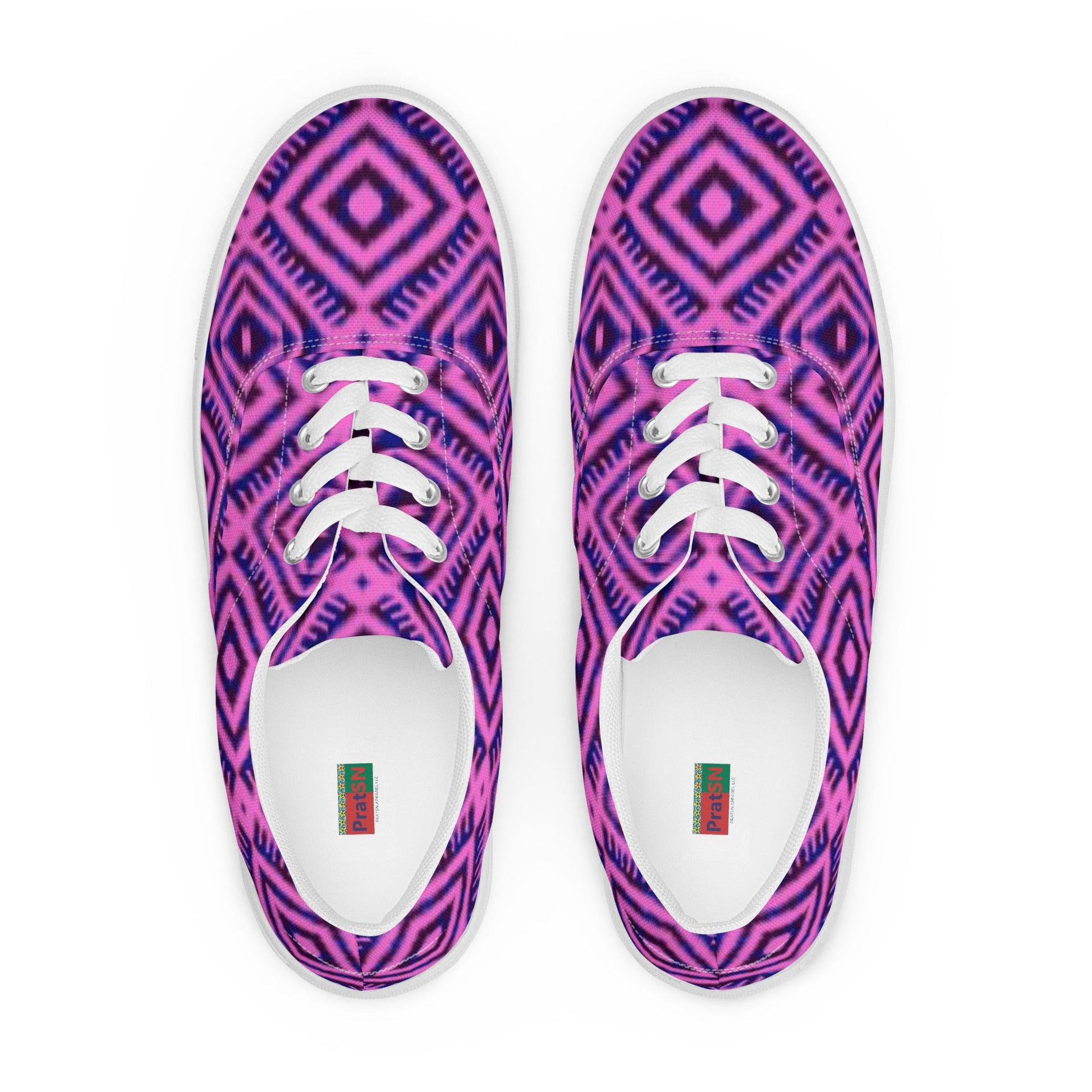 Women’s lace - up canvas shoes, Geometric Pattern Shoes, Purple Shoes, Cute Summer And Springtime Shoes - PratSN