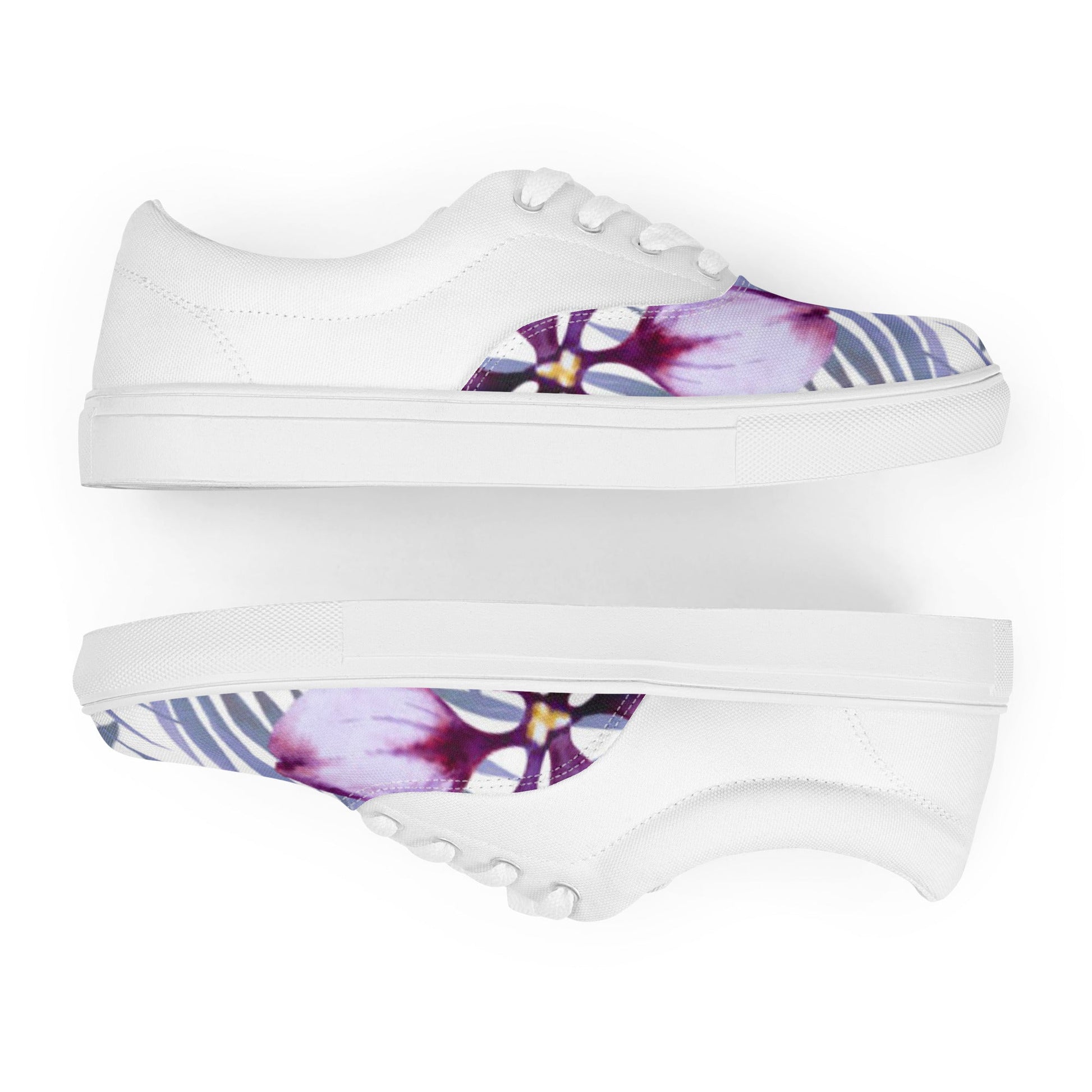 Women’s lace - up canvas shoes, Lavender and white Floral Shoes Cute Summer springtime - PratSN