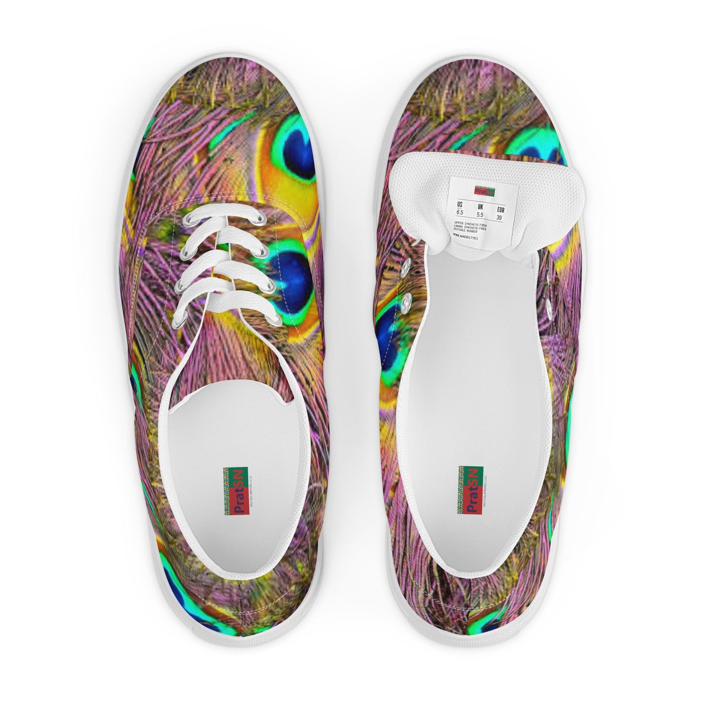Women’s lace - up canvas shoes, Sneakers, Women's Athletic Footwear, Peacock Pattern, Tropical Print Workout Shoes, Bright Gym Shoes Animals Print Shoes - PratSN