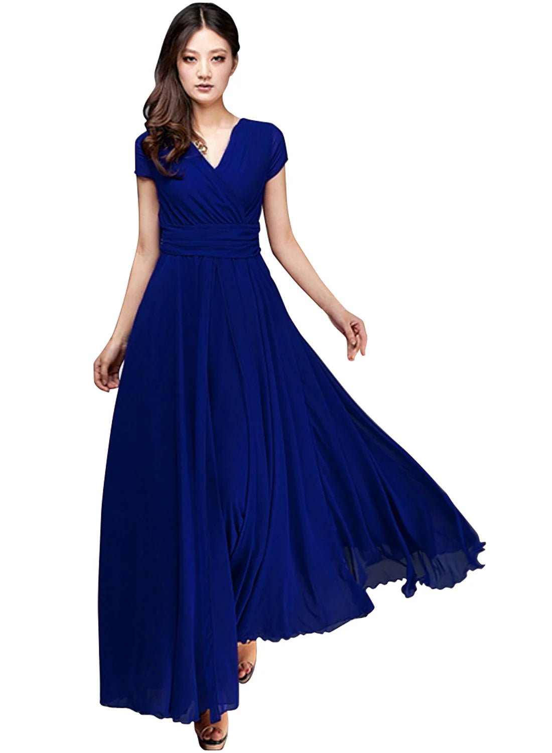 Women's Ladies Clothing Short - Sleeve Sexy Club Beach Dress Lady Summer Deep V Neck Party Long Maxi Dress - PratSN