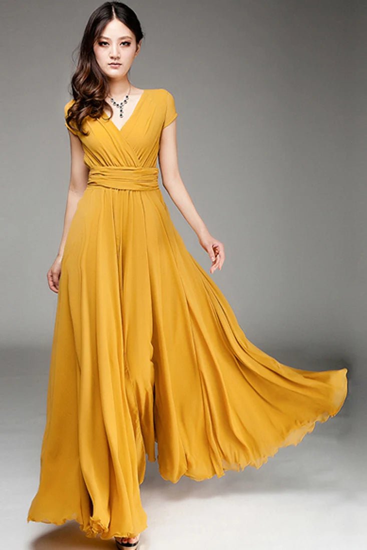 Women's Ladies Clothing Short - Sleeve Sexy Club Beach Dress Lady Summer Deep V Neck Party Long Maxi Dress - PratSN