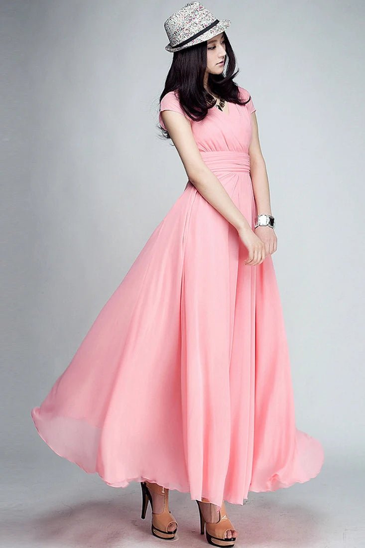 Women's Ladies Clothing Short - Sleeve Sexy Club Beach Dress Lady Summer Deep V Neck Party Long Maxi Dress - PratSN