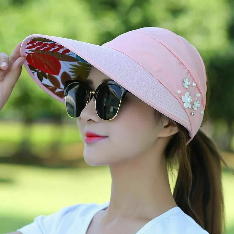 Womens Ladies Summer Wide Brim Foldable Sun Hat Anti - UV Beach Visor Caps Hats - PratSN
