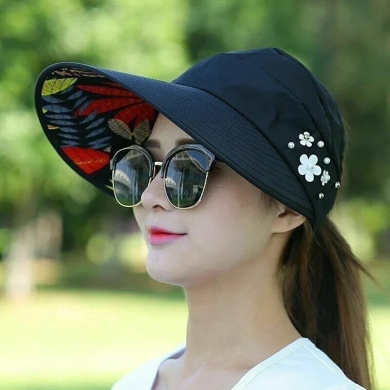 Womens Ladies Summer Wide Brim Foldable Sun Hat Anti - UV Beach Visor Caps Hats - PratSN