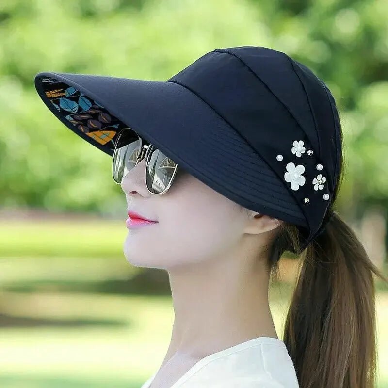 Womens Ladies Summer Wide Brim Foldable Sun Hat Anti - UV Beach Visor Caps Hats - PratSN