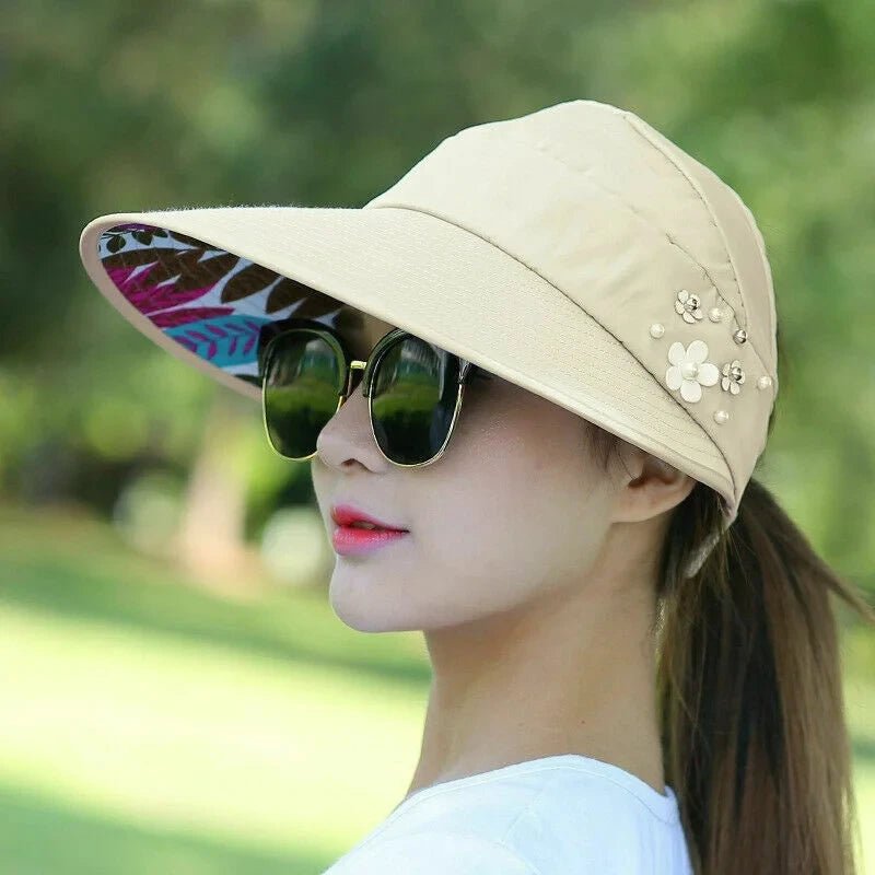 Womens Ladies Summer Wide Brim Foldable Sun Hat Anti - UV Beach Visor Caps Hats - PratSN