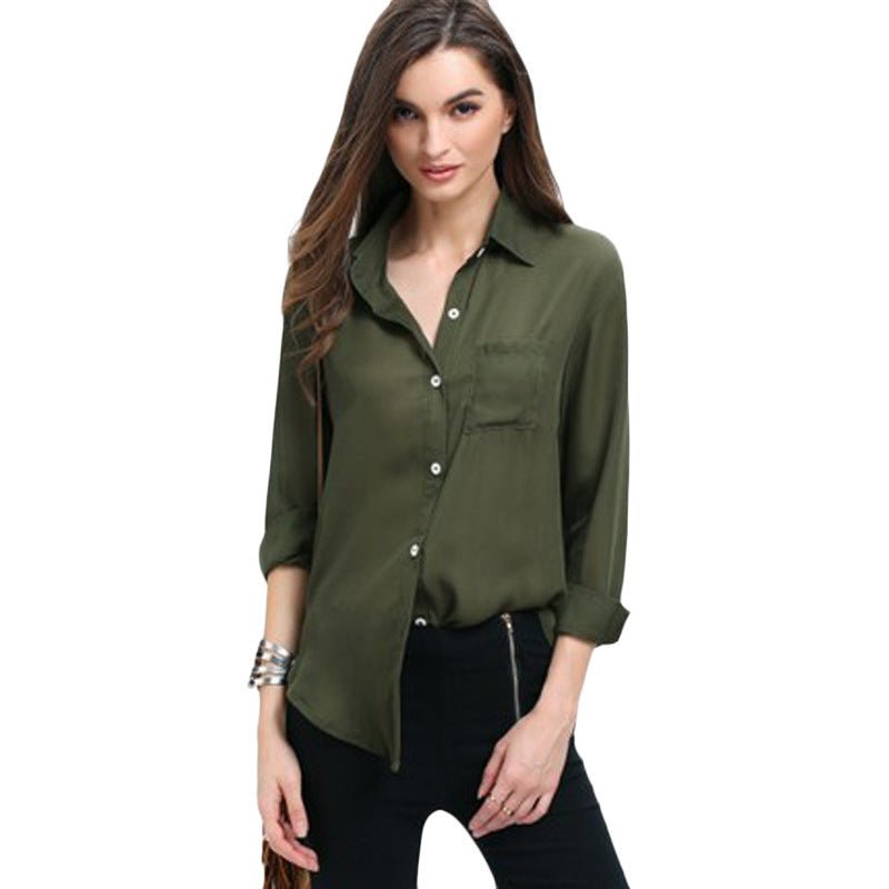 Women's Lapel Button Chiffon Shirt - PratSN