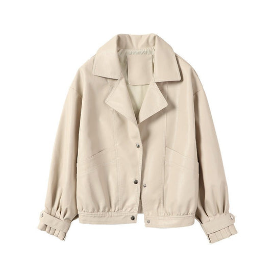 Women's Lapel Lantern Sleeve Loose Biker Suit - PratSN