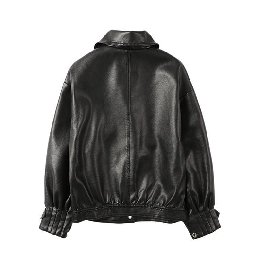 Women's Lapel Lantern Sleeve Loose Biker Suit - PratSN