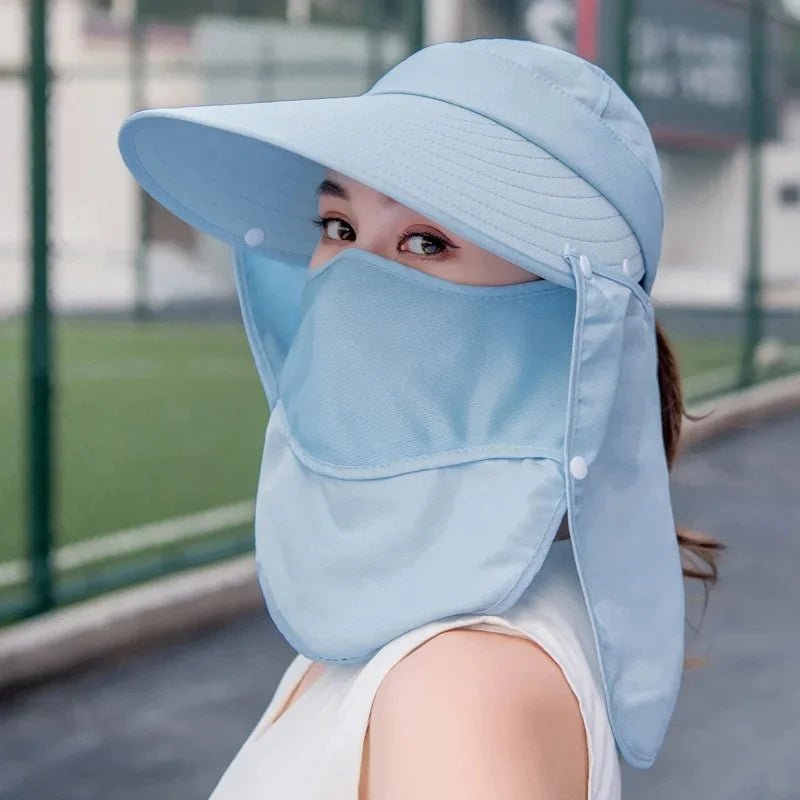 Women's Large Brim Sun Hat Face Covering Cycling Hat UV Protection Summer Sunshade Tea Picking Cap Multi - Functional Hat - PratSN