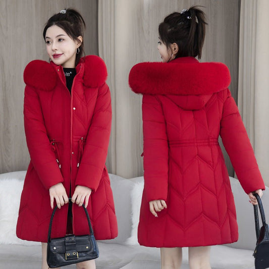 women's Large Fur Collar Coat Mid - length Thickened Cotton Jacket - PratSN