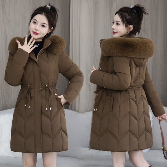 women's Large Fur Collar Coat Mid - length Thickened Cotton Jacket - PratSN