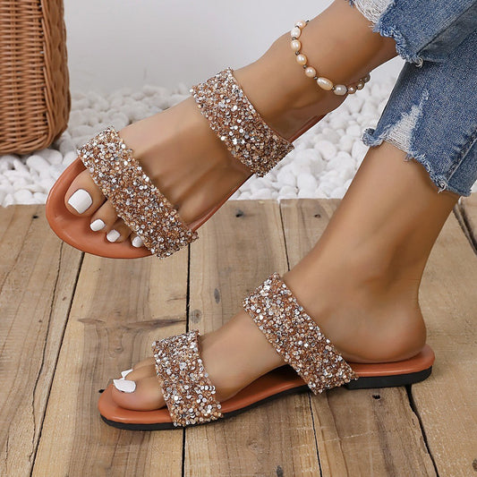 Women's Large Size Flat Bottom Slippers - PratSN
