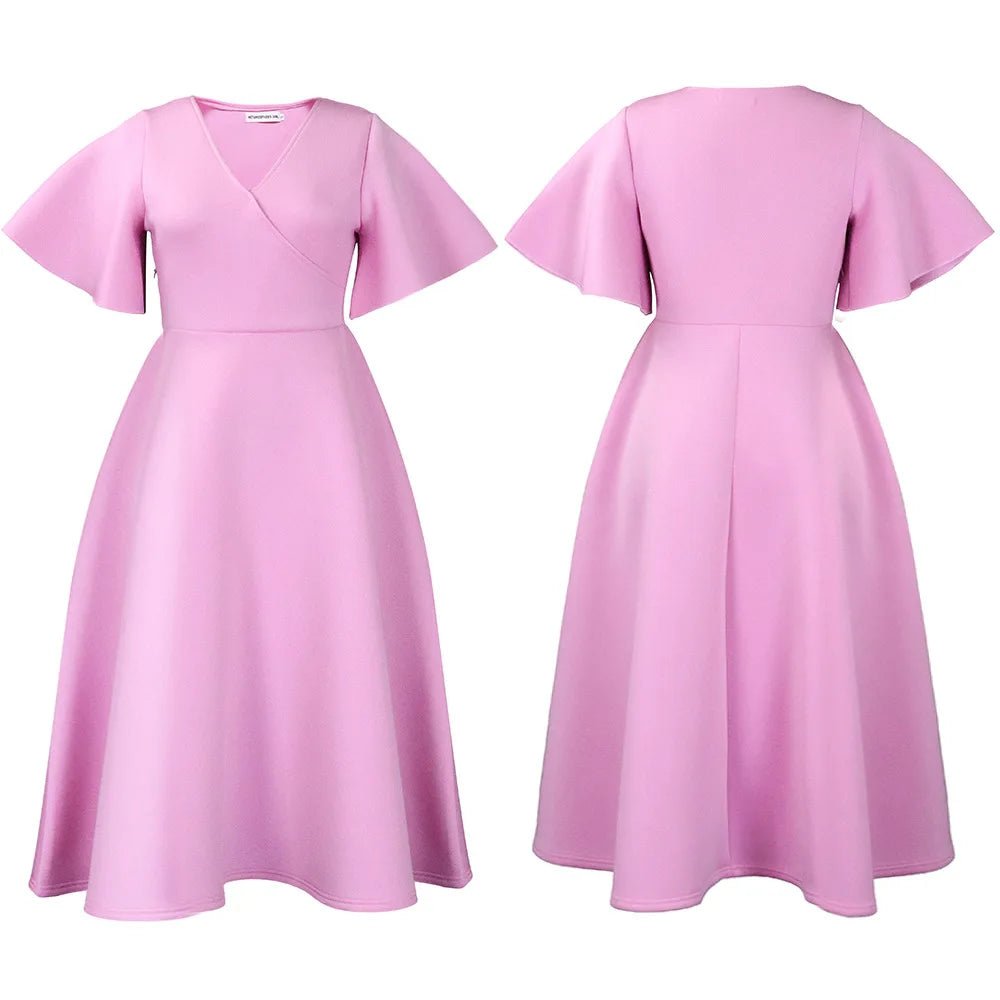 Women's Latest Design Flare Sleeve V - neck Fashion a Line Party Dresses Women Evening Dresses Women Lady Elegant Dress - PratSN