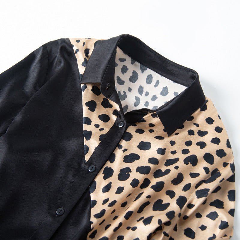 Women's Leopard Print Silk Long Sleeve Shirt - PratSN