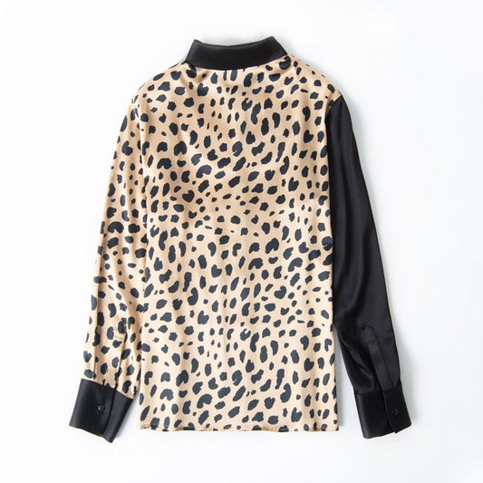 Women's Leopard Print Silk Long Sleeve Shirt - PratSN