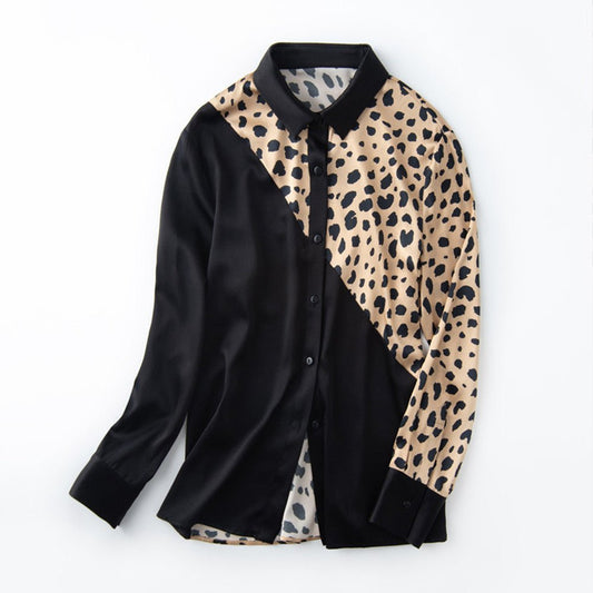 Women's Leopard Print Silk Long Sleeve Shirt - PratSN