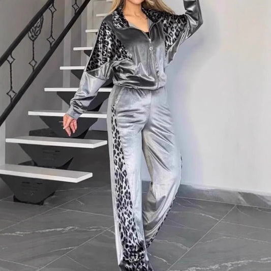 Women's Leopard Velvet Casual Fashion Sports Set - PratSN